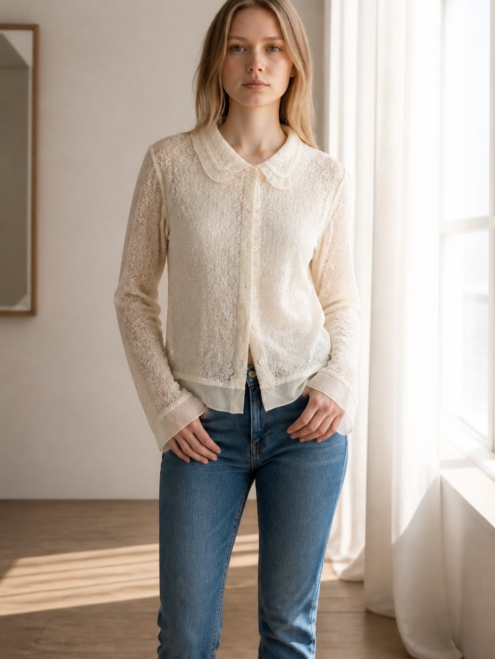 J. Jill Ivory Lace Scoop-Neck Blouse